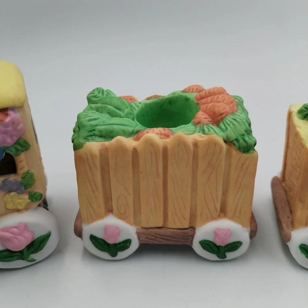 Vintage Dayton Hudson Easter Bunny Train Candle Holders Ceramic Pastel Set of 4‎